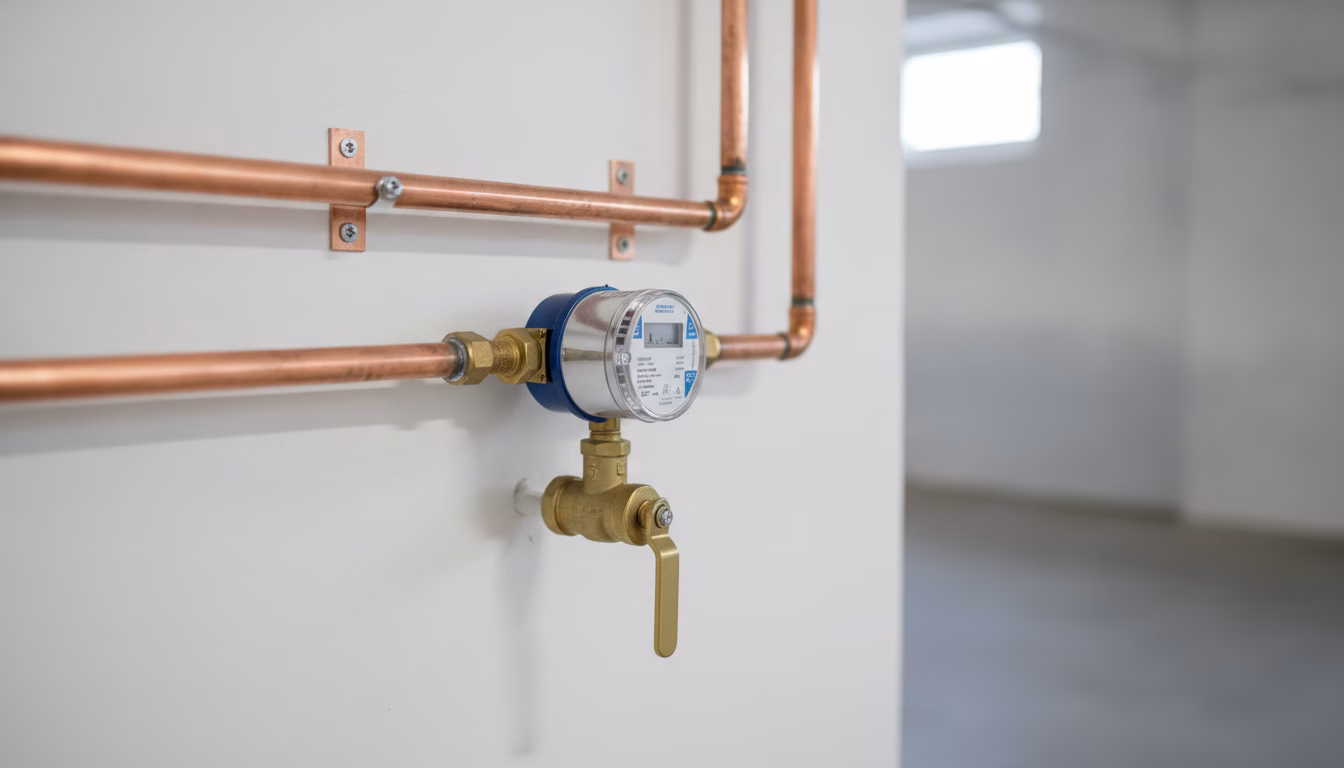 Sanitärinstallation im Mehrfamilienhaus mit Wasserzähler und Absperrventil