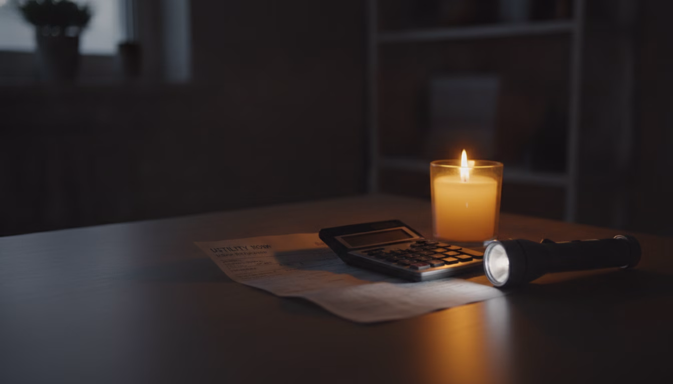 Stromrechnung und Taschenlampe während eines Stromausfalls